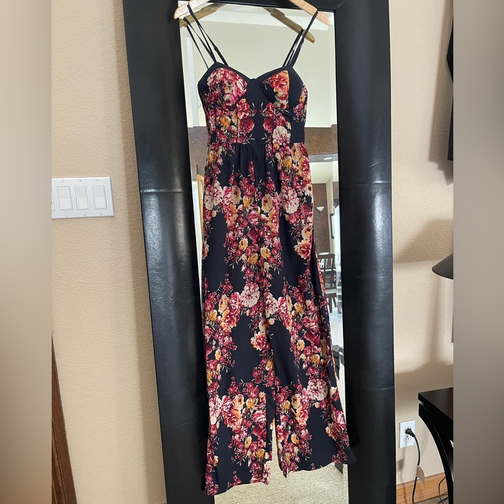 Band Of Gypsies Corset Wide Leg Floral Jumpsuit